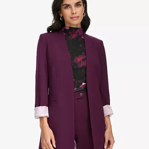 Calvin Klein Blazer Women's 2 Purple Collarless Open Front Tunic Length Career - Picture 8 of 8